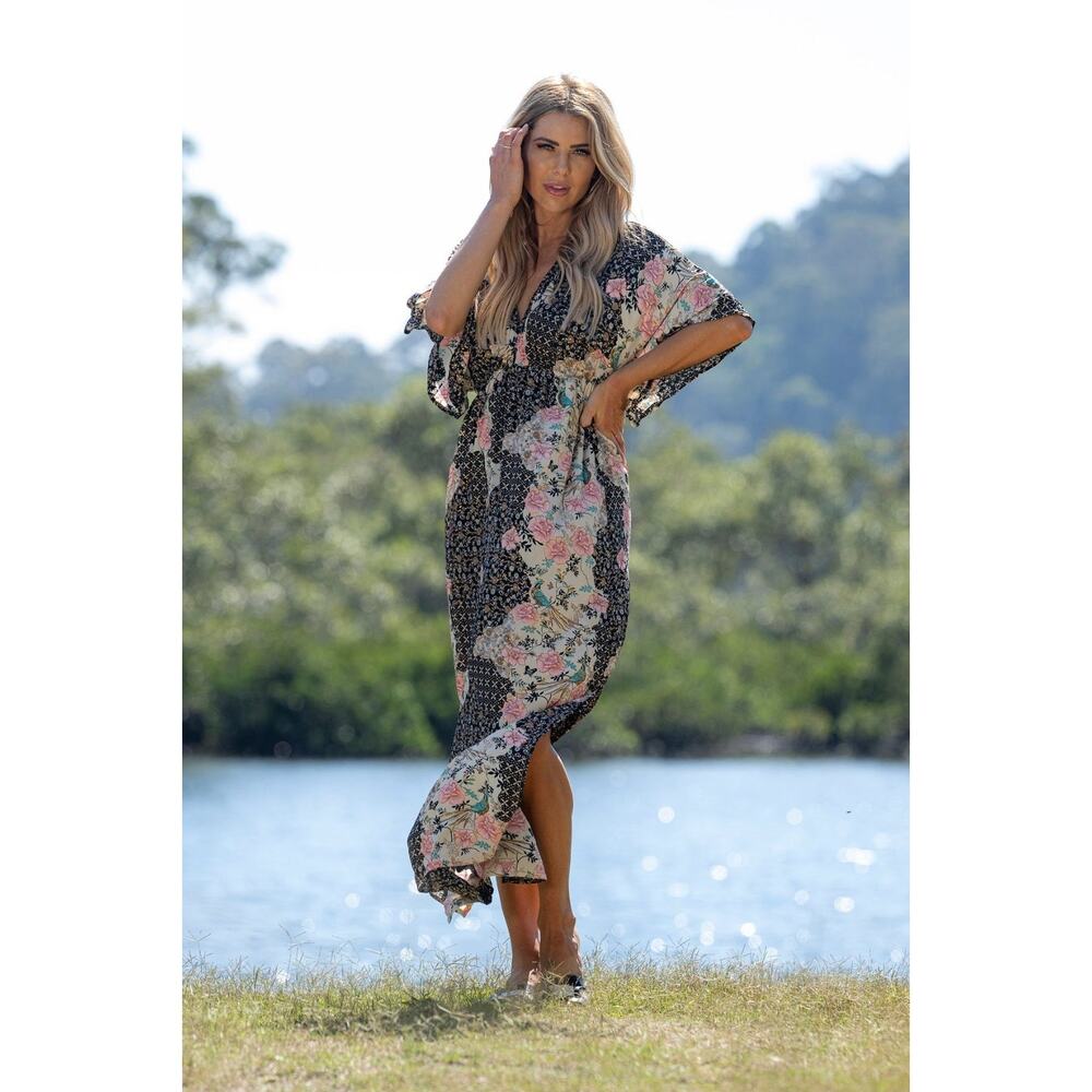 Cienna Amirah Venus Dress Colorful Floral Silk Size Small